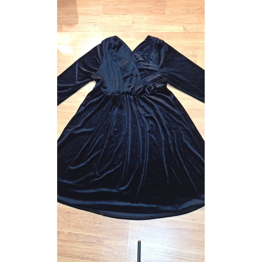 Coolmee Black Velvet V-Neck Long Sleeve Wrap Skater Mini Dress Large NWT